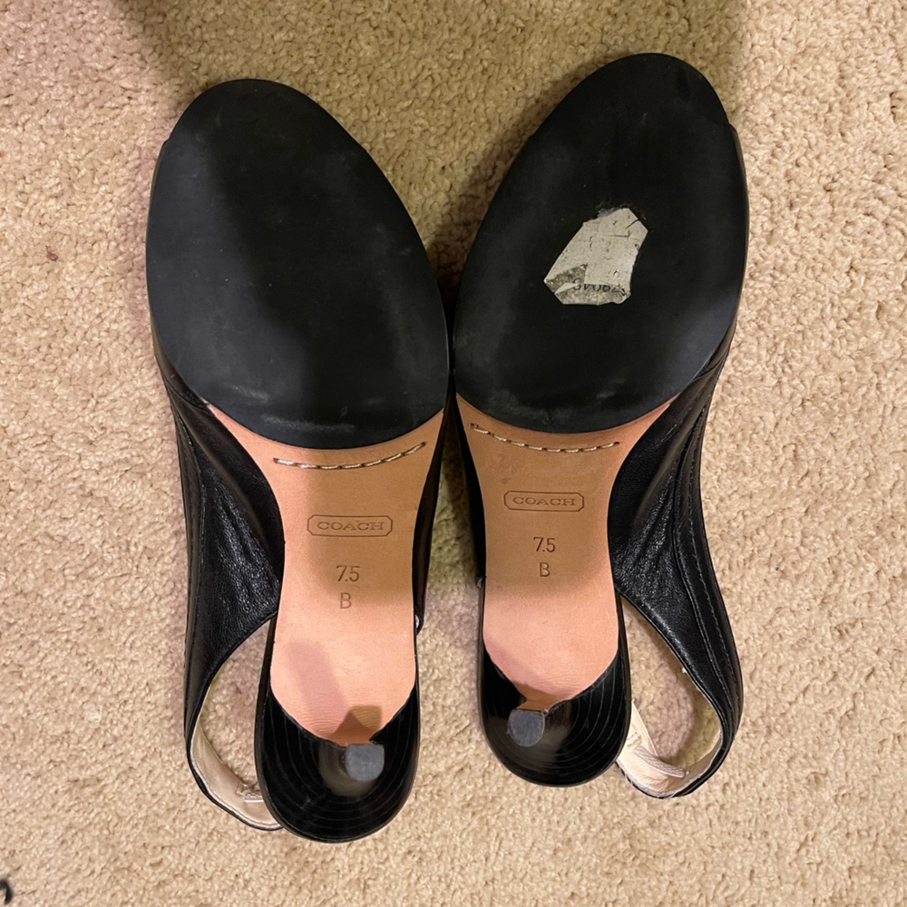 Coach Miranda Women's Navy Blue Leather Peep Toe Sling Back Heels Buckle S 7.5 - Picture 2 of 2